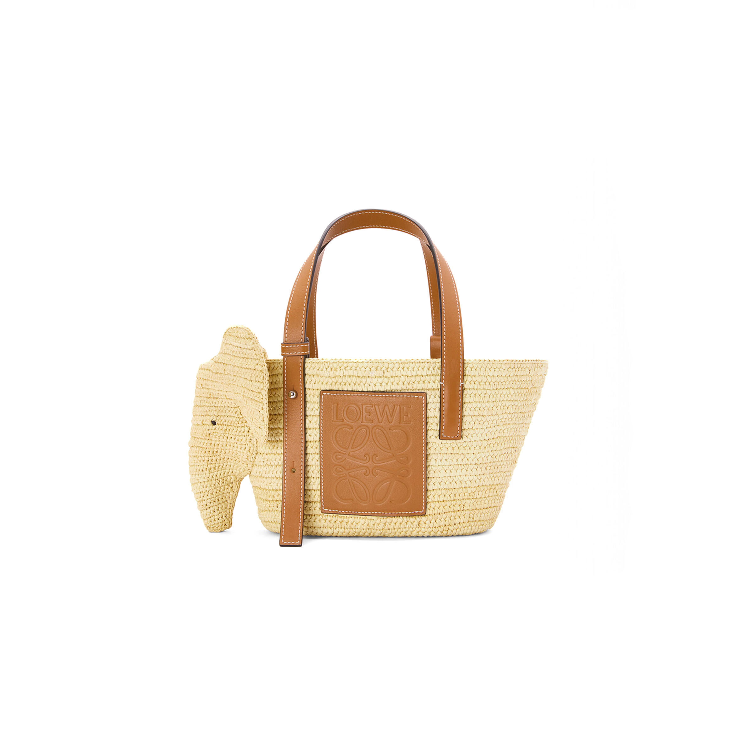 L0ew* small elephant basket in raffia and calfskin a546t37x01 (35*17.5*17cm)